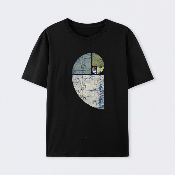 Black Distressed Fibonacci Spiral Graphic T-Shirt