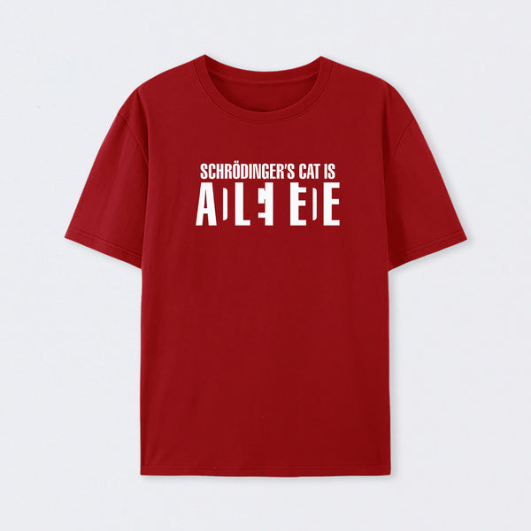 Red SchrÖdinger's Cat ADLEIAVDE Science T-Shirt